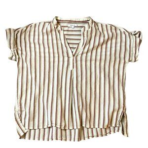 Madewell Crinkle Cotton Lakeline Popover Shirt Stripe S Beige Short Sleeve NWOT